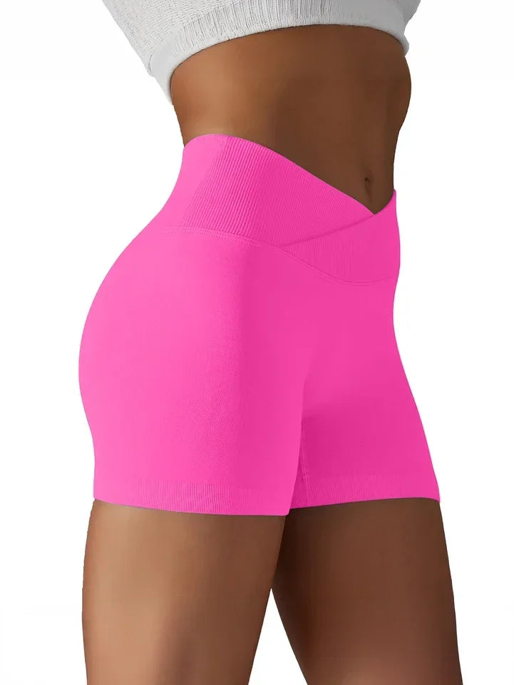 Women's Cross Waist High Waisted Ribbed Biker Shorts Running Gym
