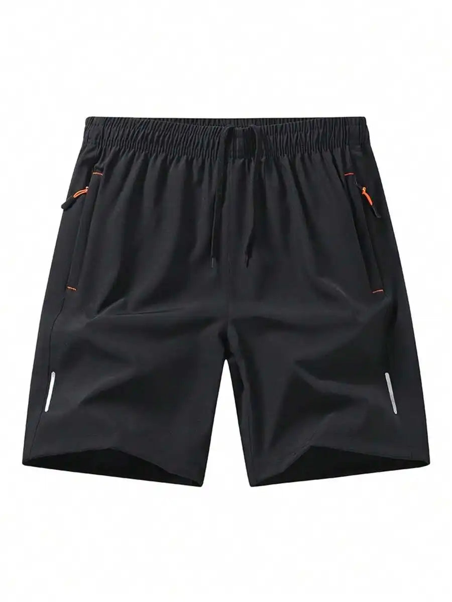 Men's Summer Drawstring Sports Shorts Breathable Quick Dry Zipper Pockets