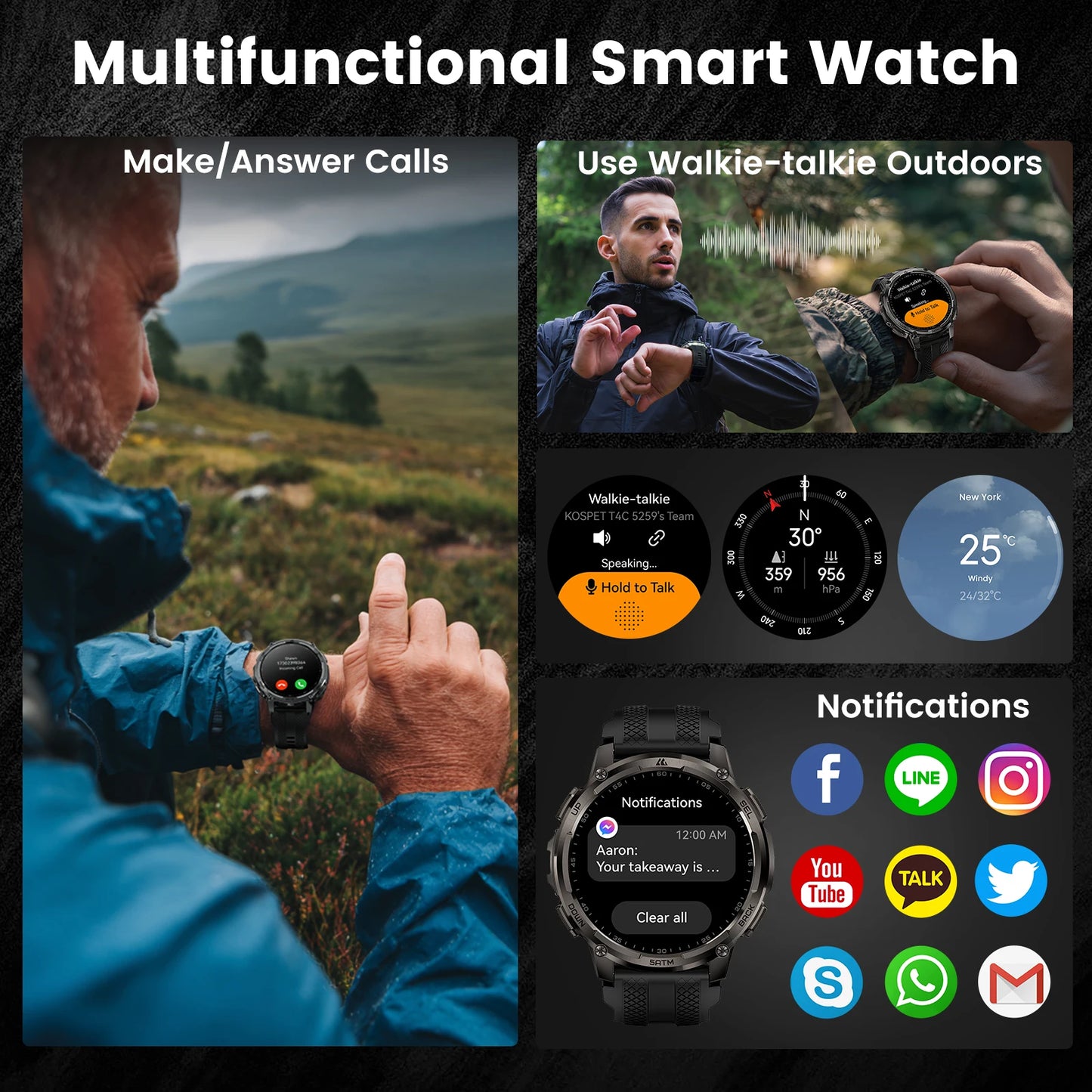KOSPET Tank T4C Rugged Smartwatch With Dual GPS And Flashlight