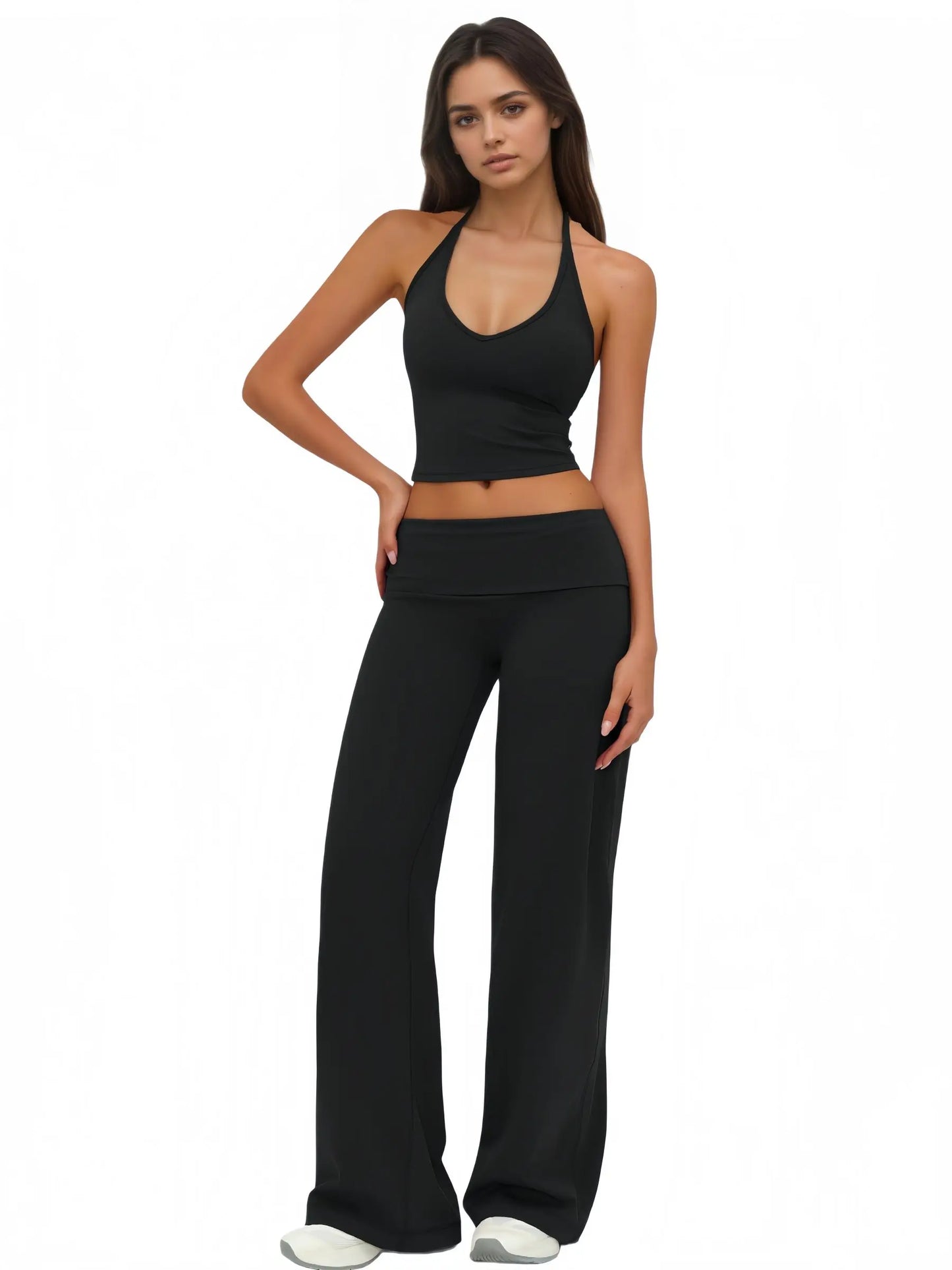 Airila Two Piece Halter Yoga Set With Backless Crop Top