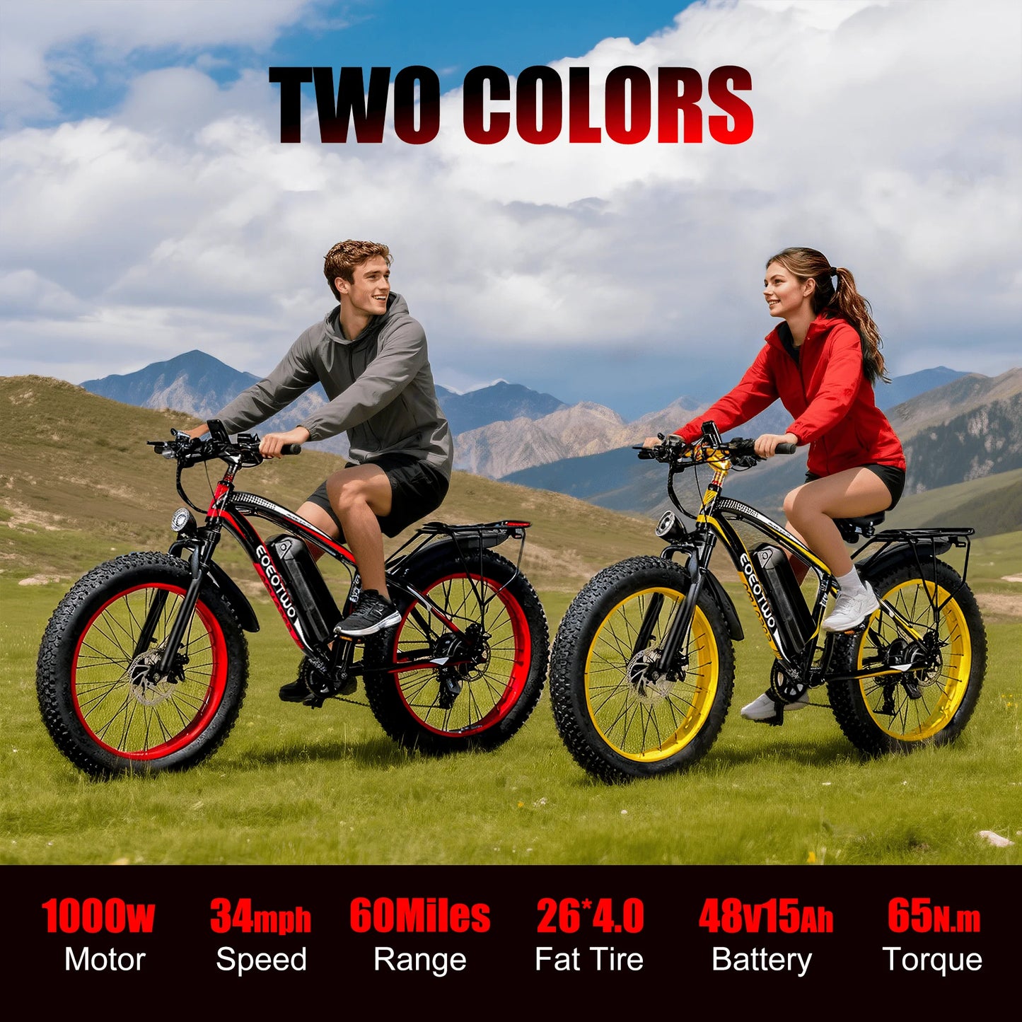 EOEOTWO 1500W Electric Fat Tire Bike 34MPH Off Road