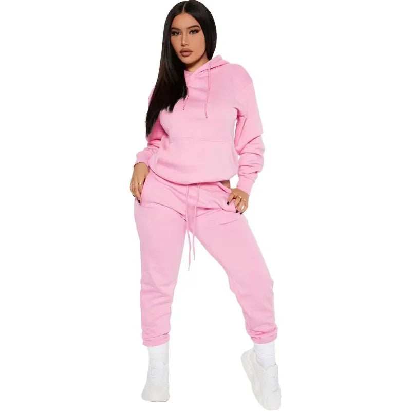 Women Winter Tracksuit Two Piece Set Hooded Sweatshirt And Trousers
