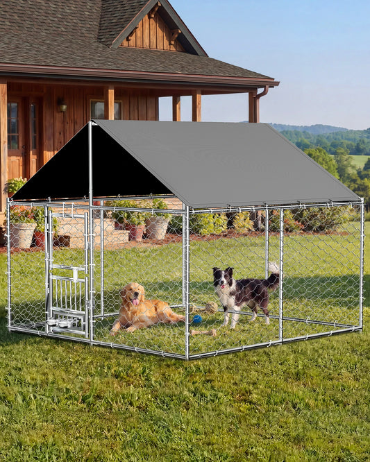 Outdoor Dog Kennel With Rotating Feeder And Double Doors