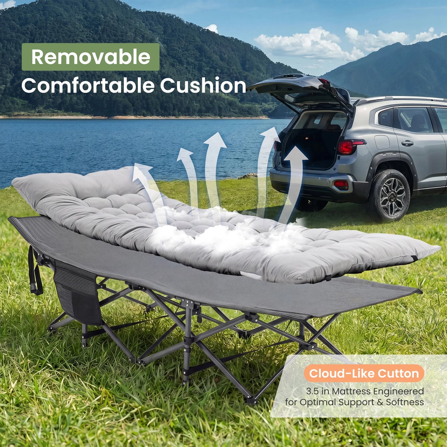 JHK Folding Camping Cot Bed Portable Lounge Chair Outdoor