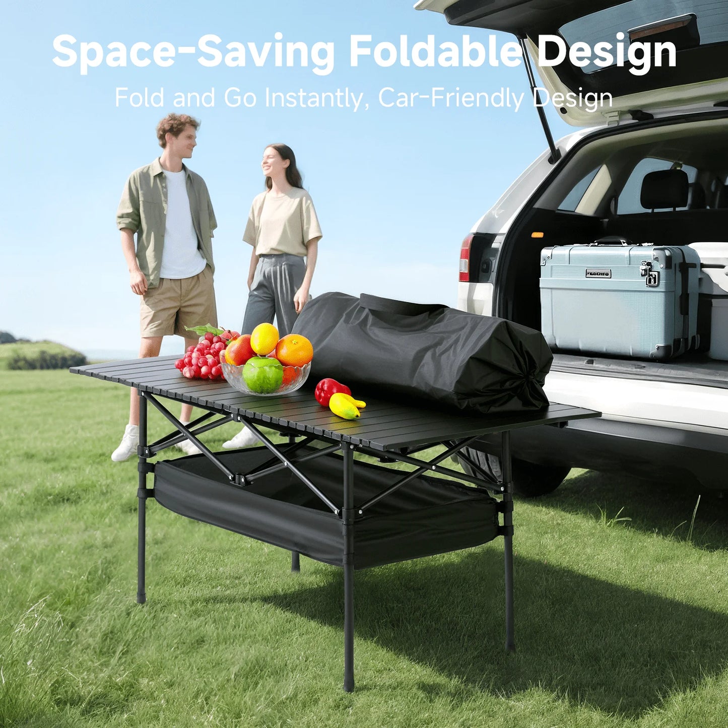 Camping Folding Table For Outdoor Use, Lightweight Aluminum Roll Up