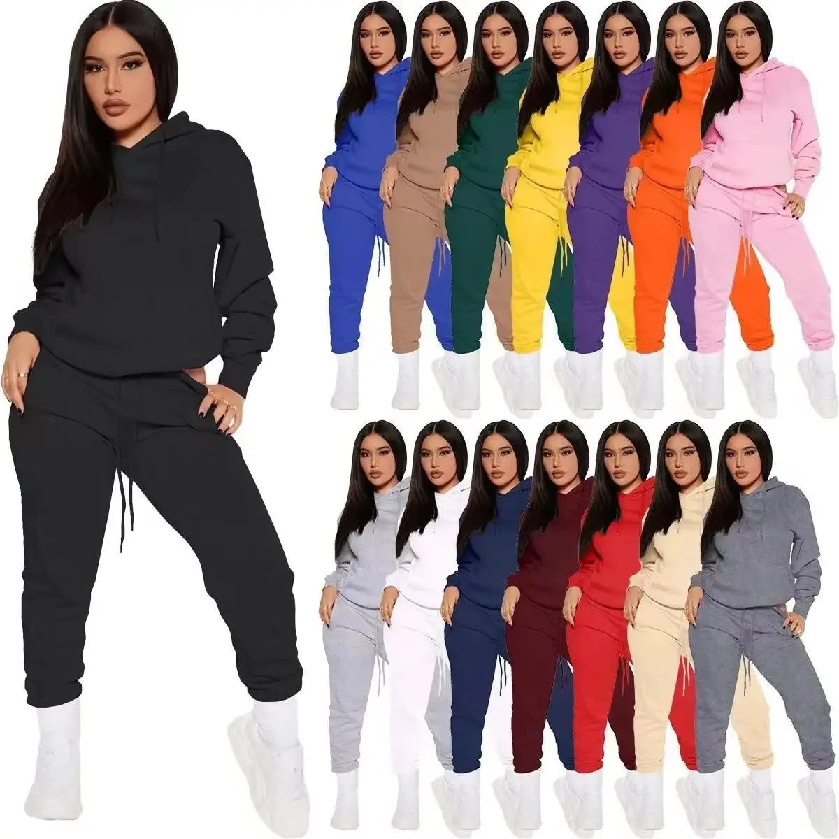 Women Winter Tracksuit Two Piece Set Hooded Sweatshirt And Trousers