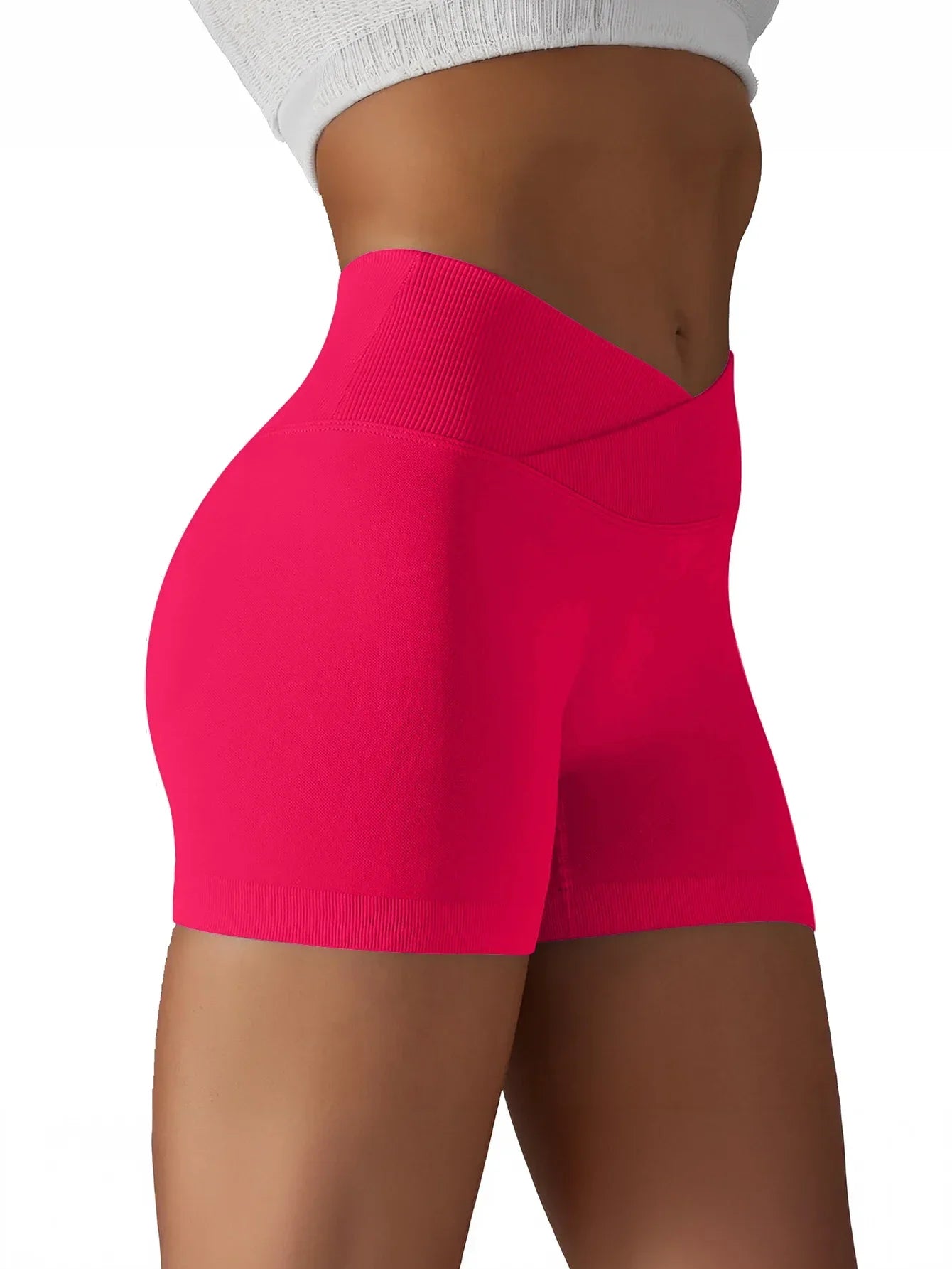 Women's Cross Waist High Waisted Ribbed Biker Shorts Running Gym