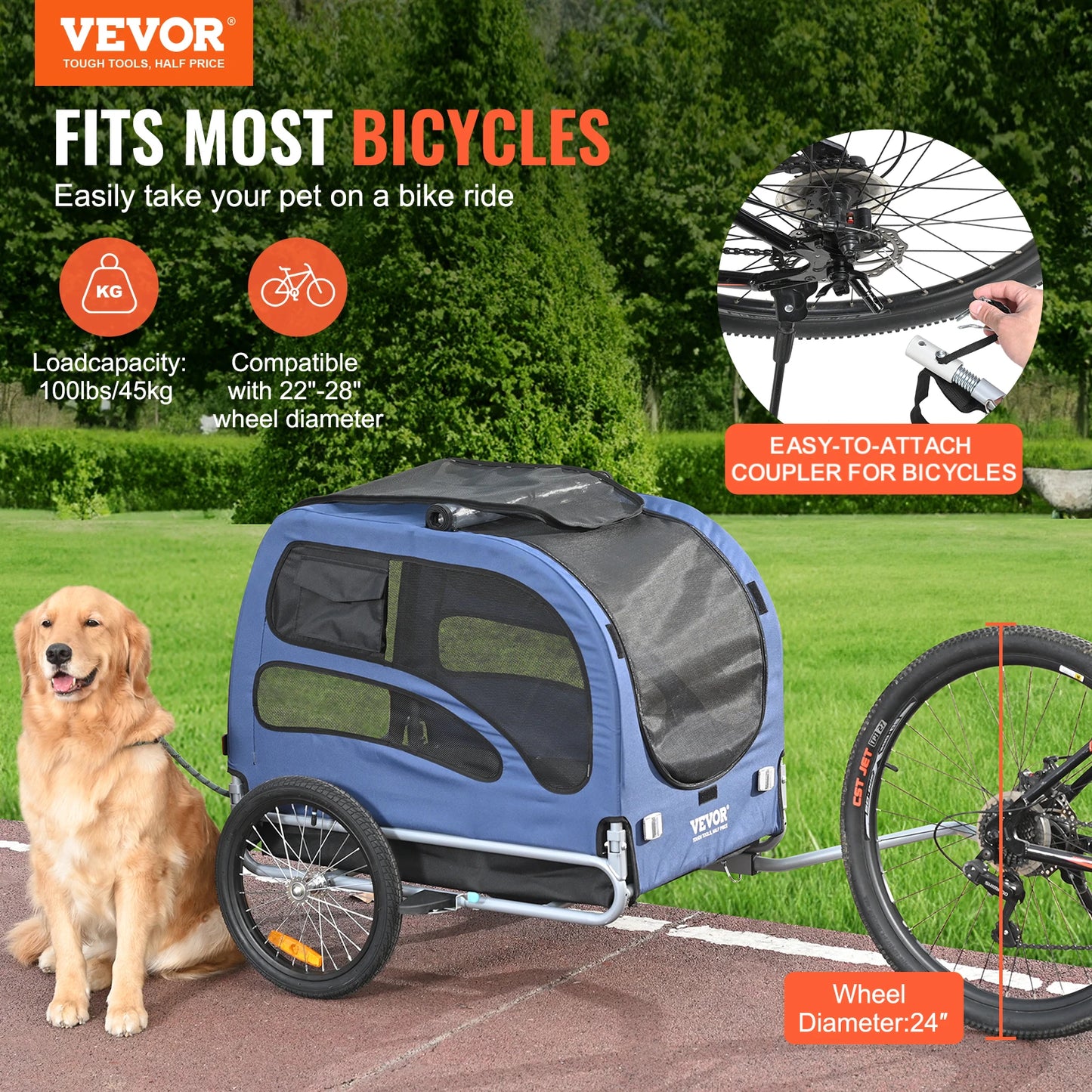 SucceBuy 100 Pound Dog Bike Trailer Carrier With Coupler Reflectors