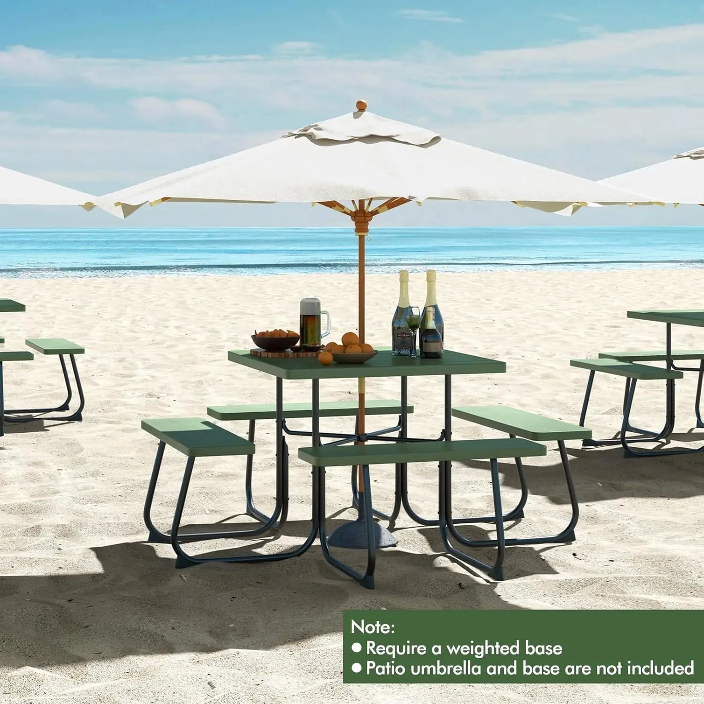 XMSJ Square Picnic Table Bench Set With Umbrella Hole Outdoor Patio