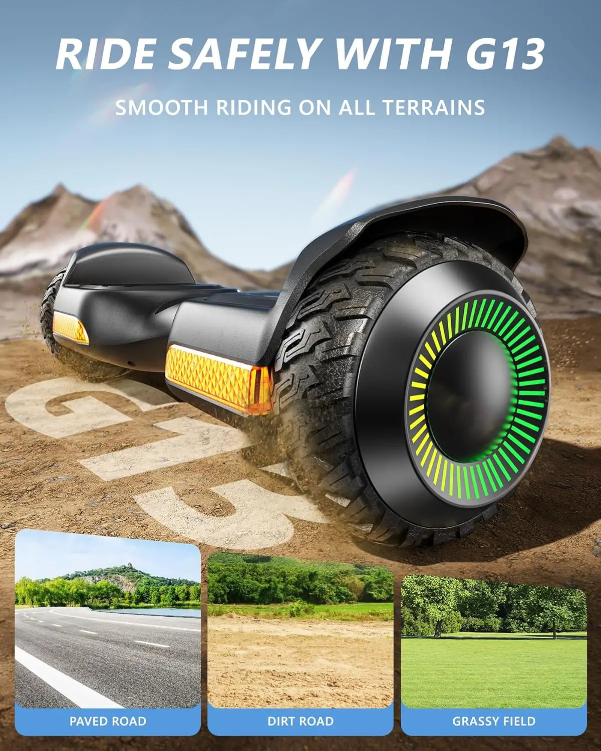All Terrain Self Balancing Electric Scooter With Led Lights Bluetooth