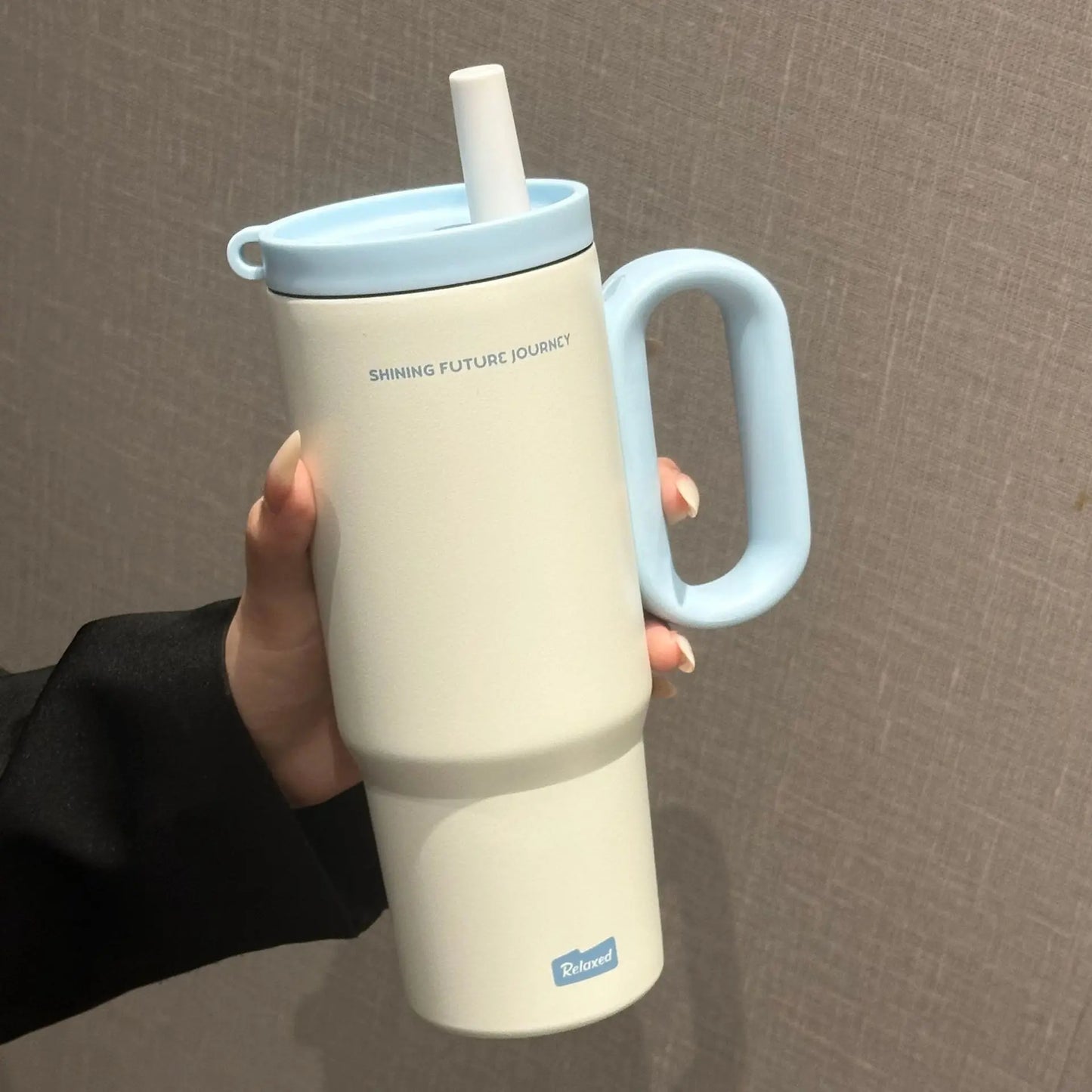 Stainless Steel Vacuum Insulated Thermos Cup With Straw And Handle