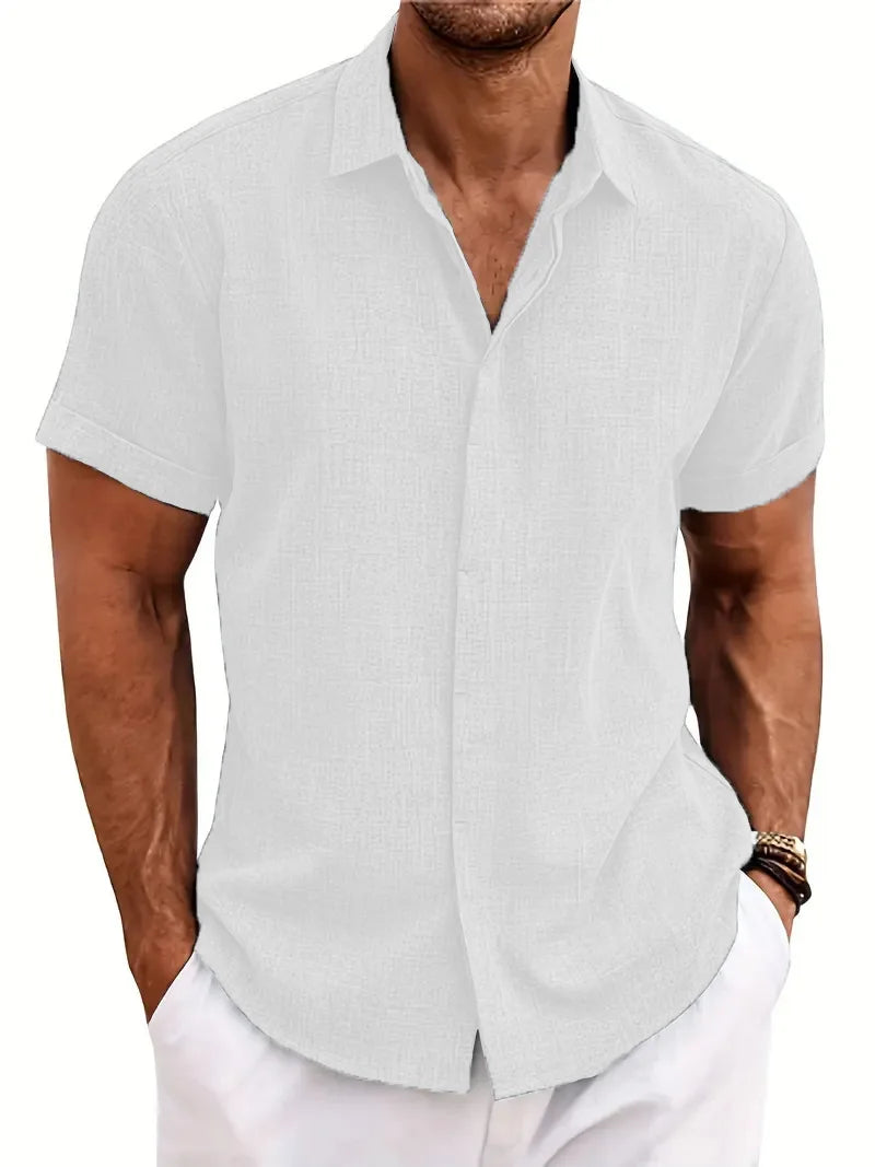 Mens Short Sleeve Shirt With Turn-Down Collar For Beach Summer