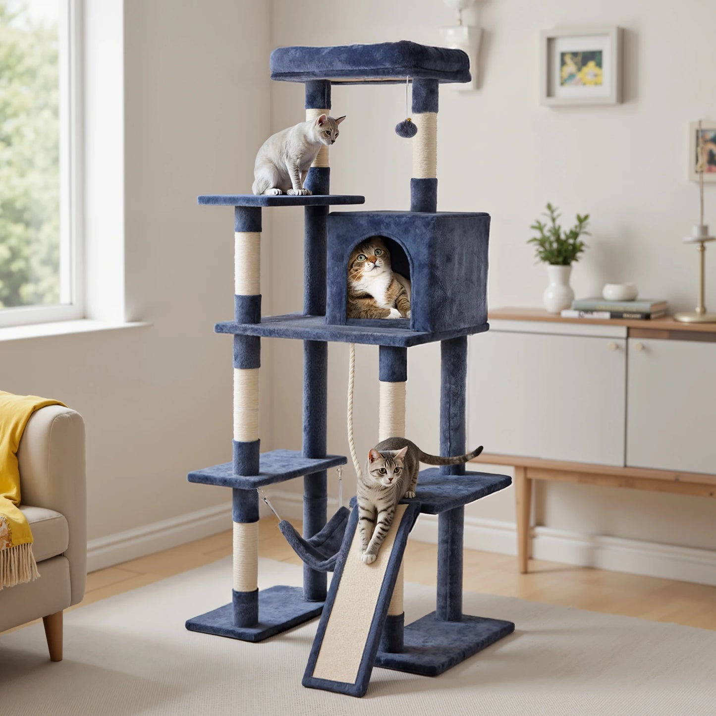 JHK Cat Tree Tall Multi Cat Climbing Tower Natural Wood