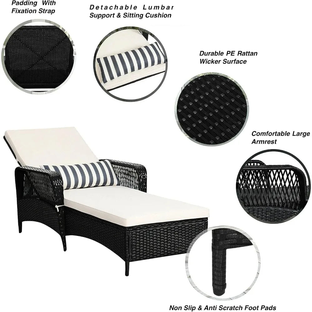 PE Rattan Patio Chaise Lounge Chair Adjustable Recliner