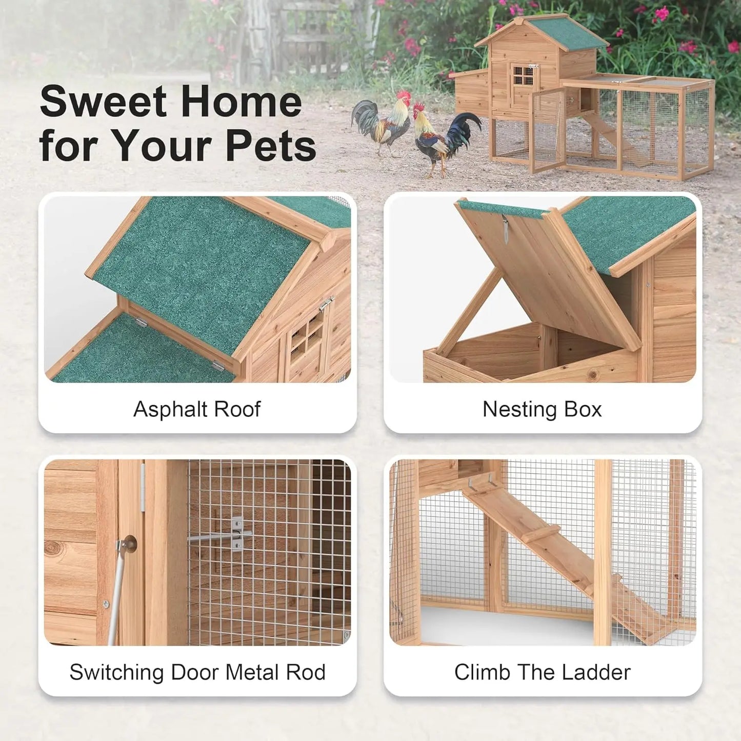 Weatherproof Outdoor Wooden Chicken Coop For 2-4 Chickens