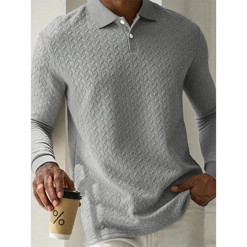 Men's Long Sleeve Polo Shirt Breathable Business Casual Polo Tee