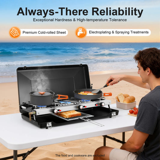 Portable Gas Camping Stove With Piezo Ignition 3 Burners 4.5KW