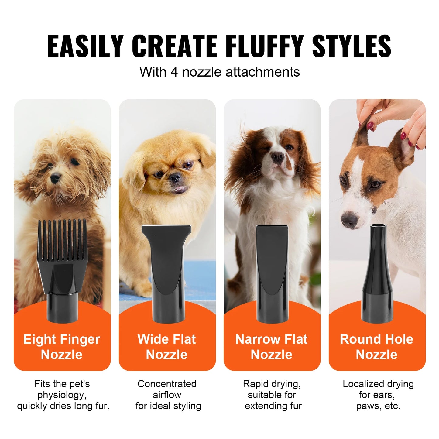 SucceBuy 2000W Dog Blow Dryer With Adjustable Speed And 4 Nozzles
