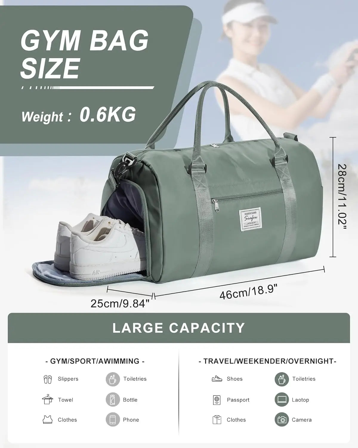 Canvas Women's Gym Bag And Travel Duffel Carry-On For Weekends