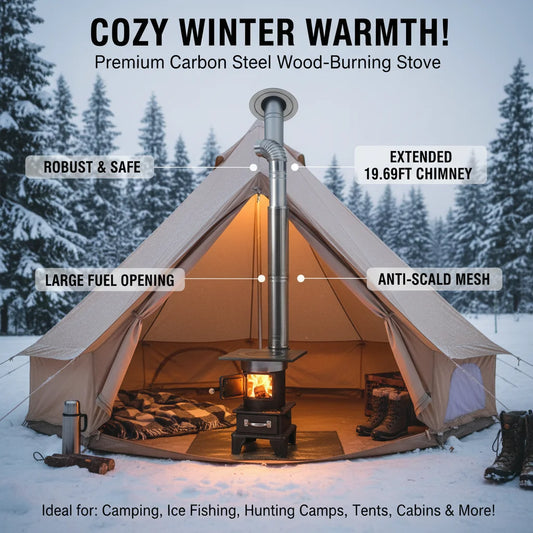 Camping Wood Stove For Tents With Mesh And Chimney Elbows