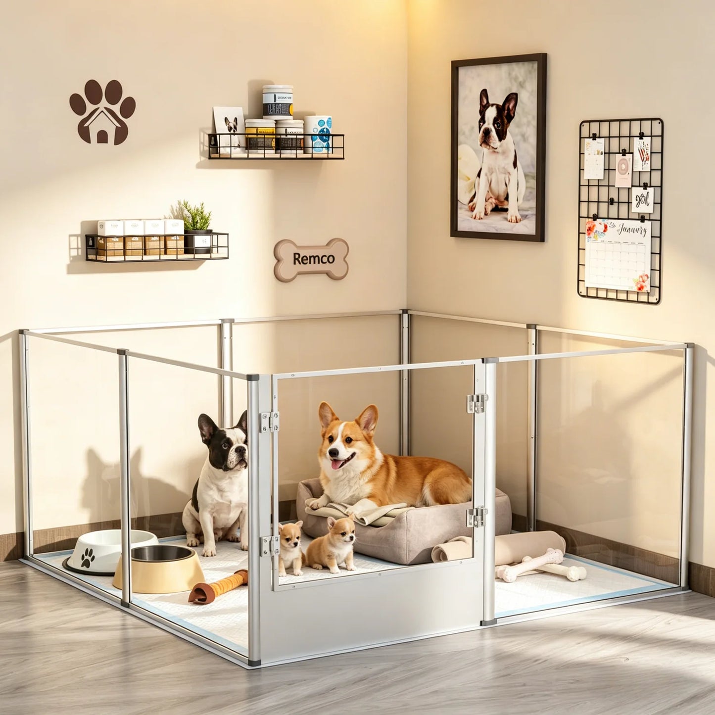 Bingopaw Acrylic Dog Playpen With Waterproof Whelping Pad