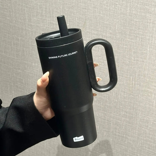 Stainless Steel Vacuum Insulated Thermos Cup With Straw And Handle