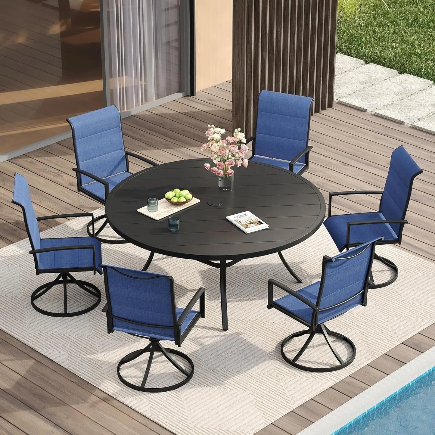 Outdoor Patio Dining Set With Round Table And Swivel Chairs