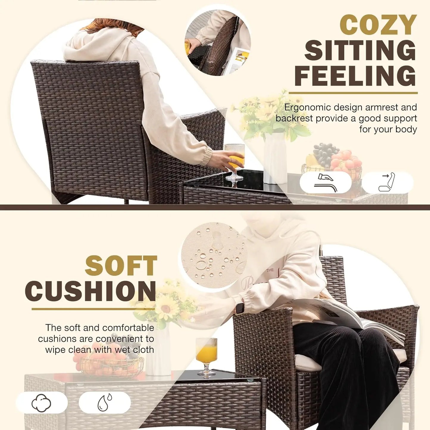 4 Piece Outdoor Patio Furniture Set Rattan Wicker For Backyard