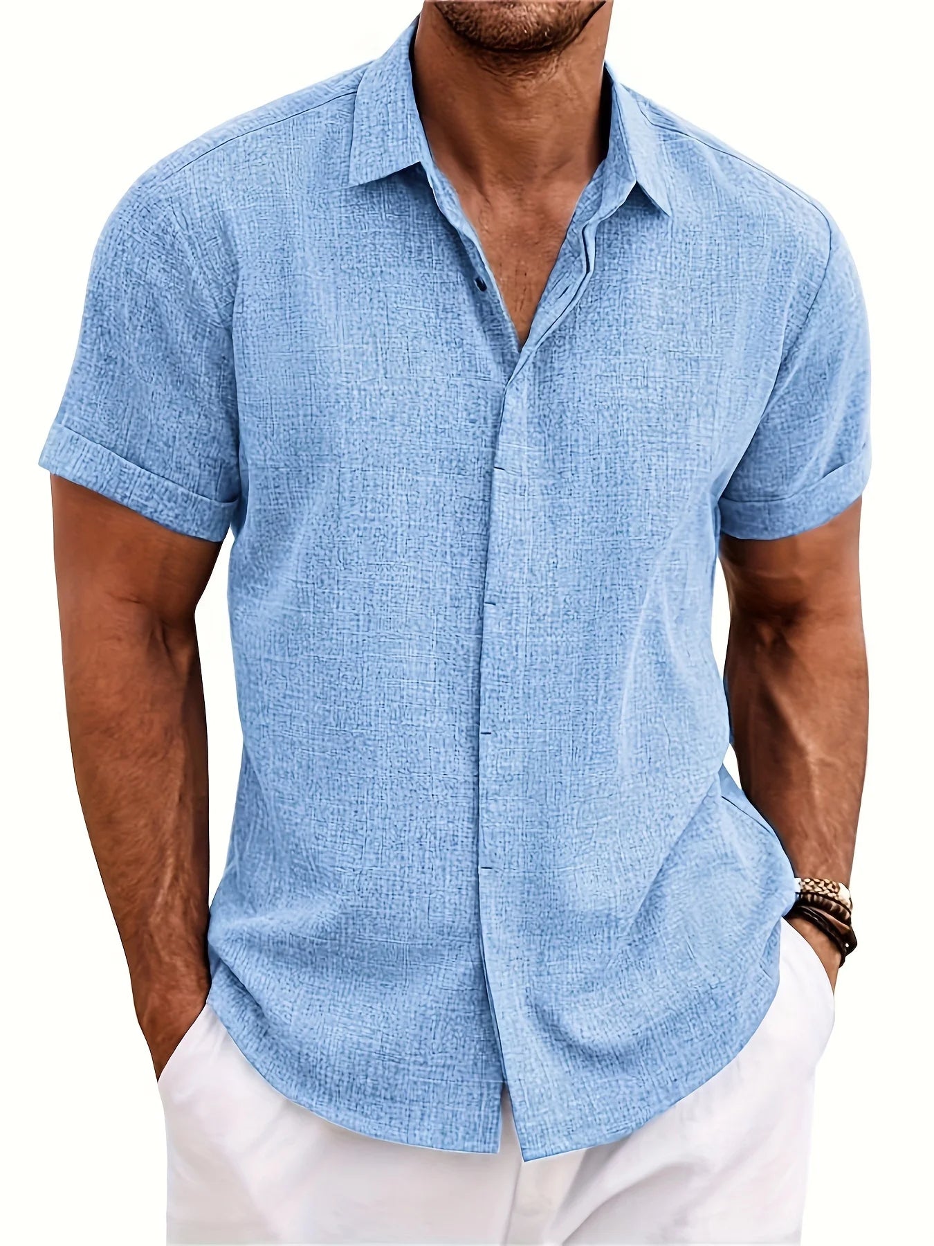 Men's Short Sleeve Turn Down Collar Shirt For Summer