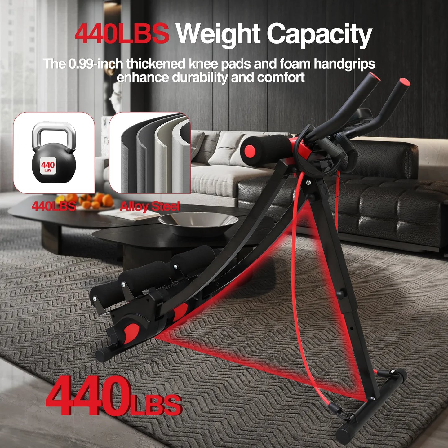 Foldable Abdominal Exercise Machine With Adjustable Resistance Bands