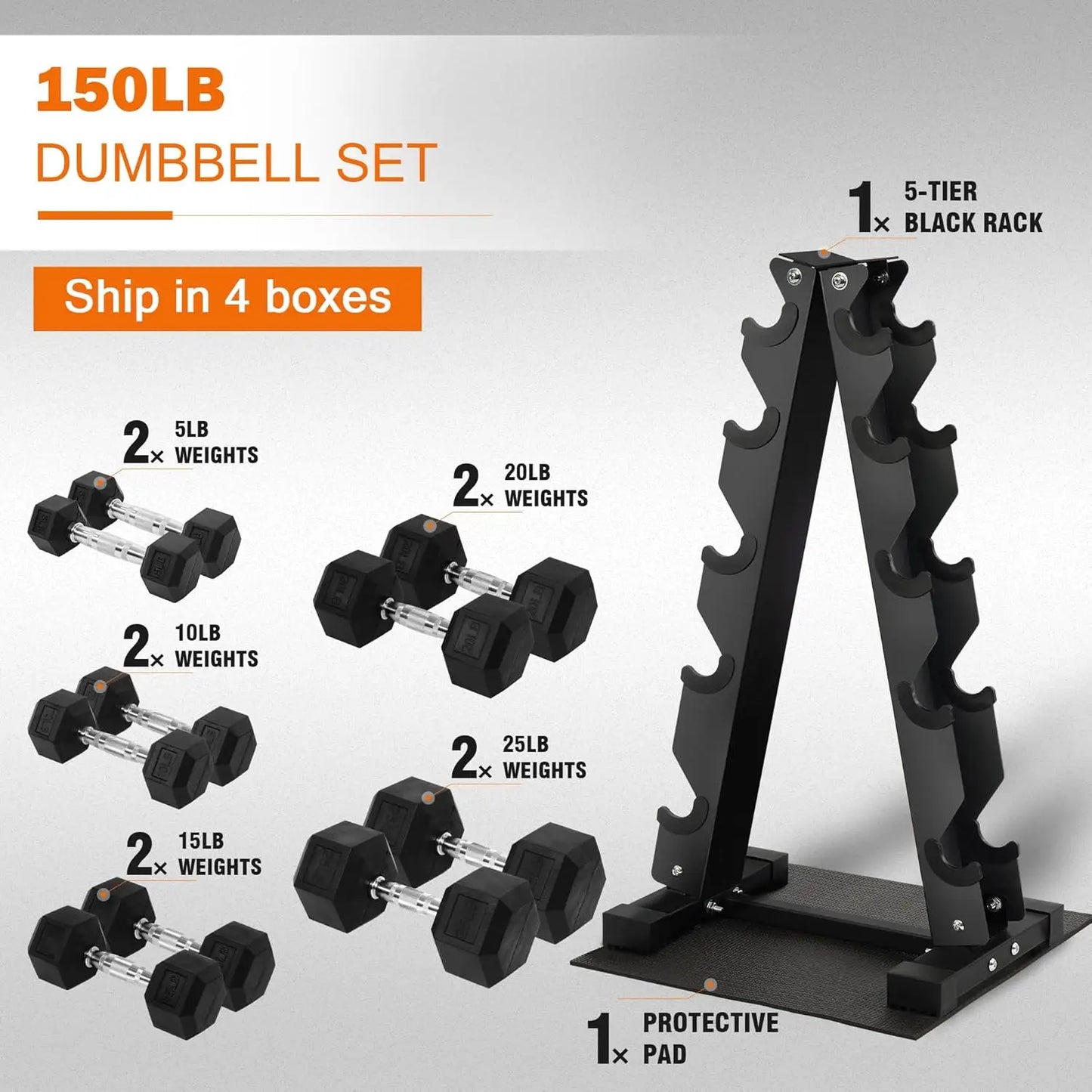 Rubber Coated Hex Dumbbell Set Rack With Anti Slip Grip