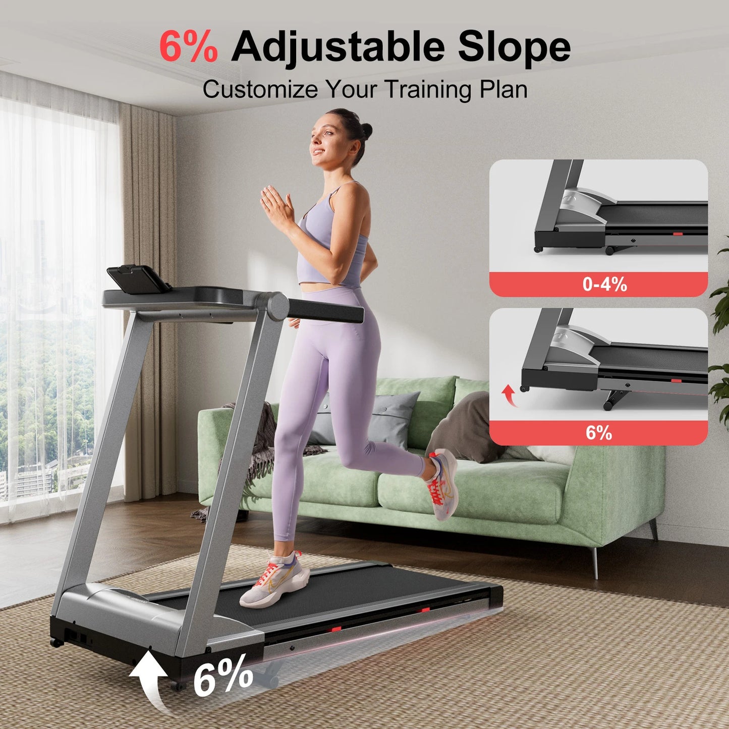 Superun Foldable Incline Treadmill With Touch Screen App 350LBS