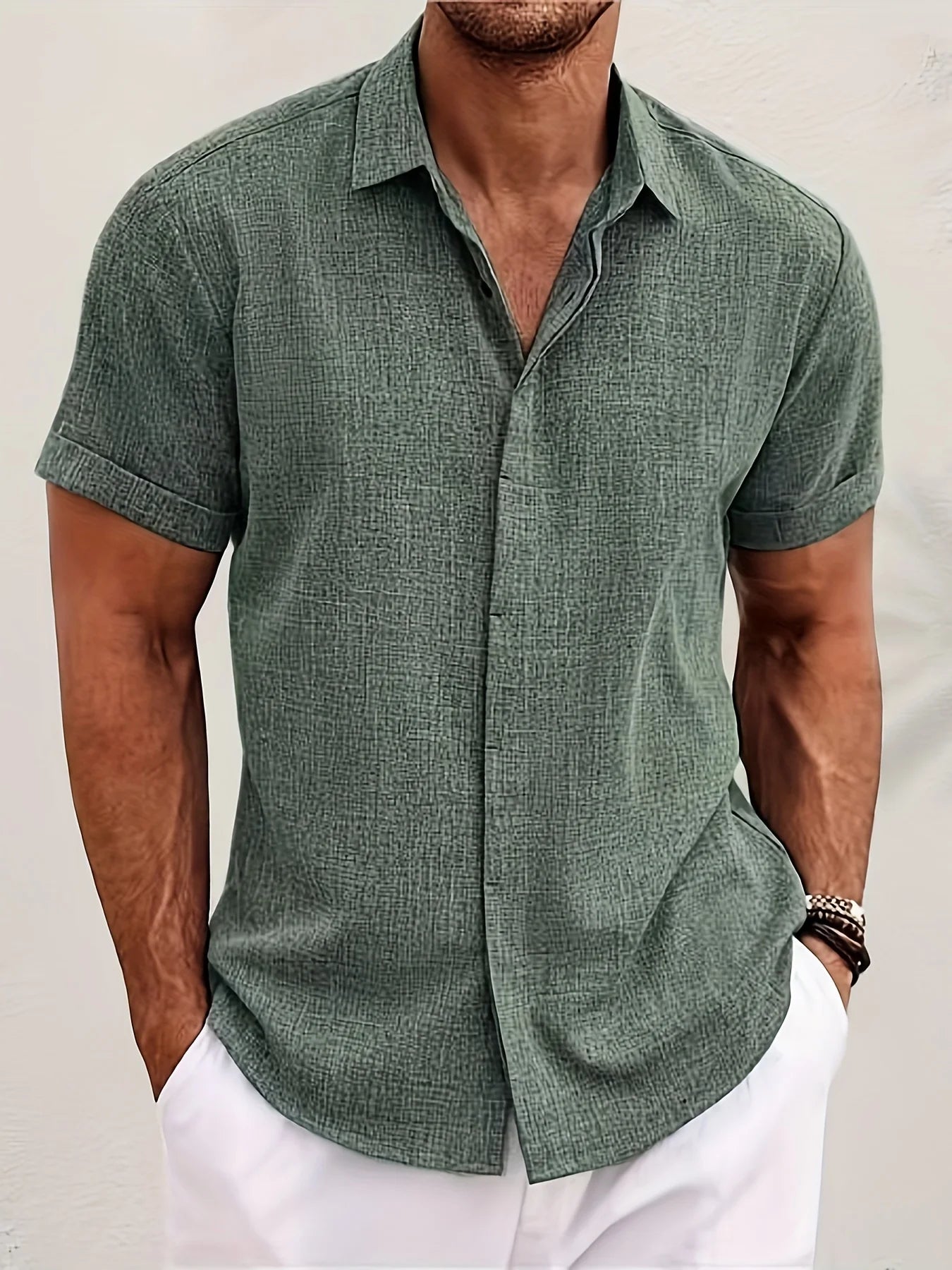 Men's Short Sleeve Turn Down Collar Shirt For Summer