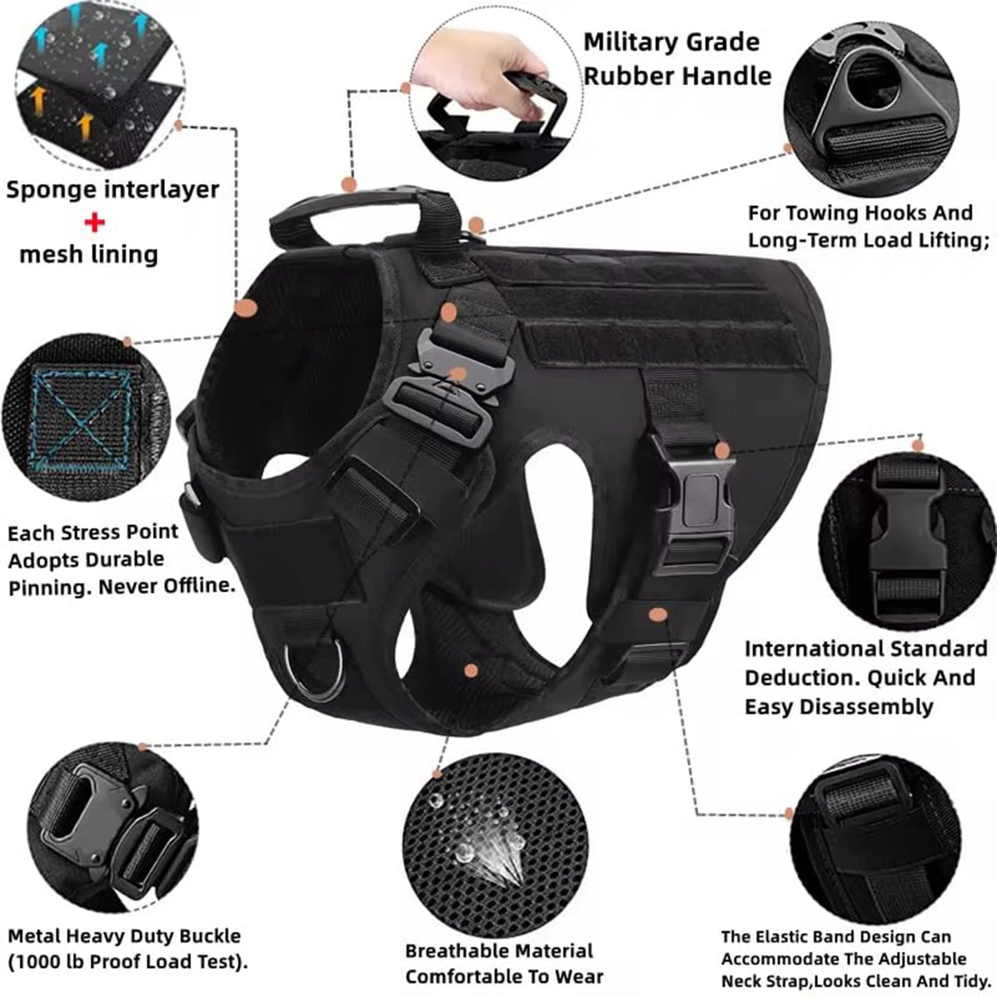 Tactical Dog Harness Vest With Molle Pouches For Training