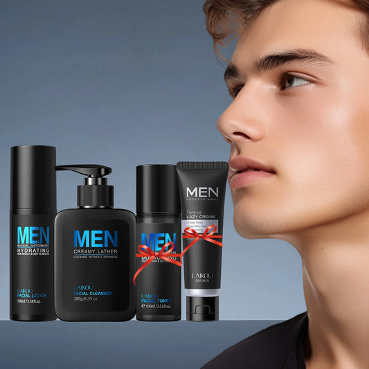 LAIKOU Men Skincare 4Piece Set Cleanser Toner Lotion