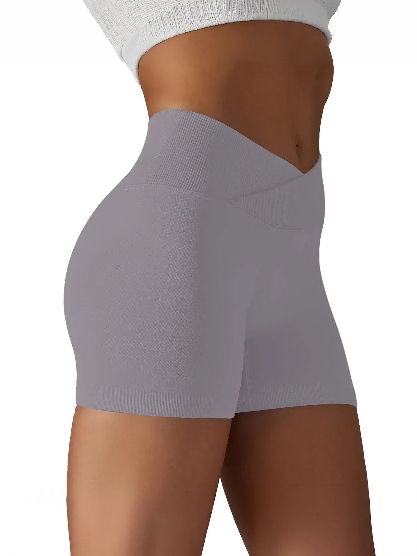 Women's Cross Waist High Waisted Ribbed Biker Shorts Running Gym