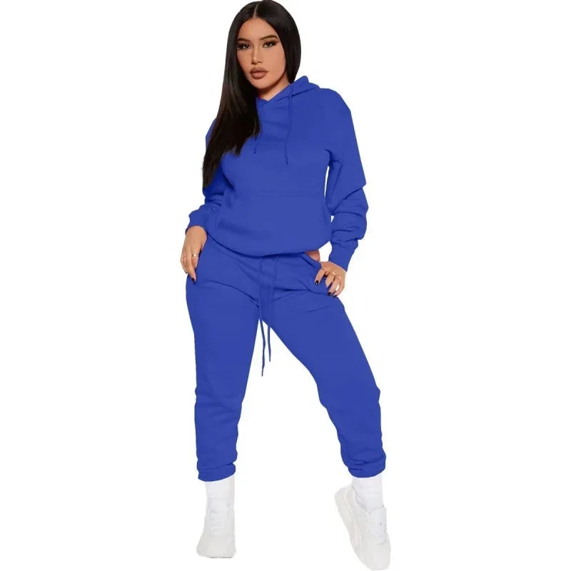 Women Winter Tracksuit Two Piece Set Hooded Sweatshirt And Trousers