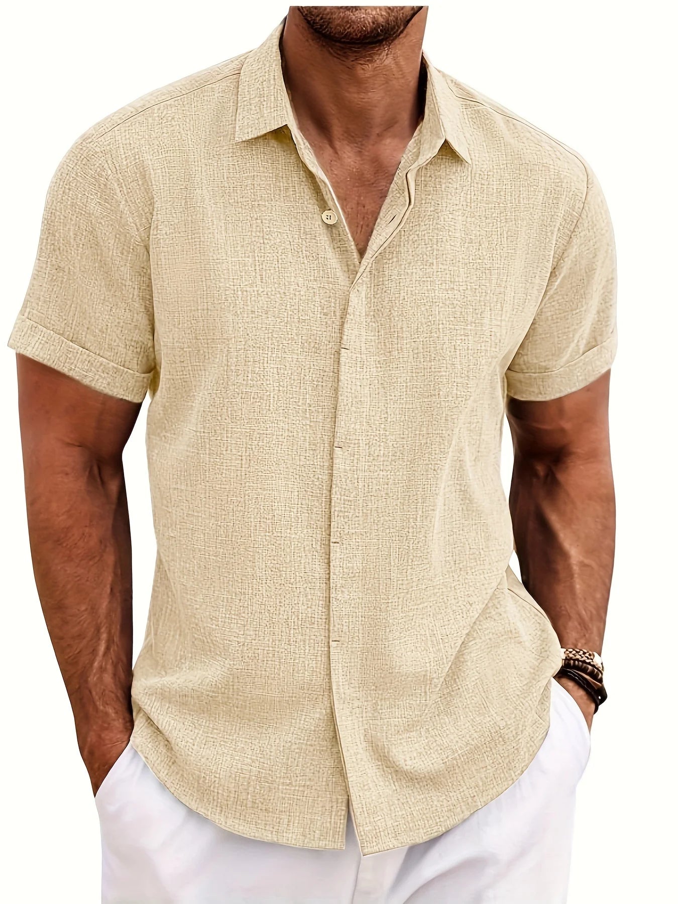 Men's Short Sleeve Turn Down Collar Shirt For Summer