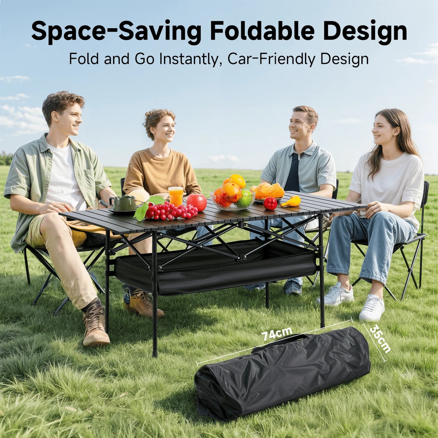 Camping Folding Table For Outdoor Use, Lightweight Aluminum Roll Up