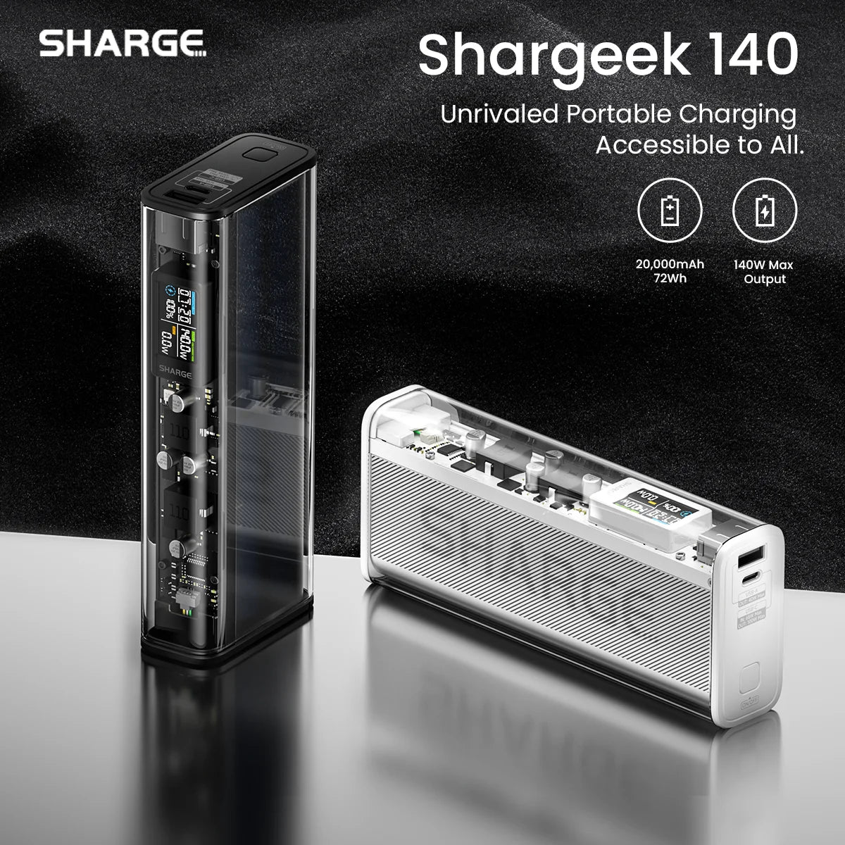 Sharge 20000mAh 140W Power Bank With Smart Display MacBook Pro