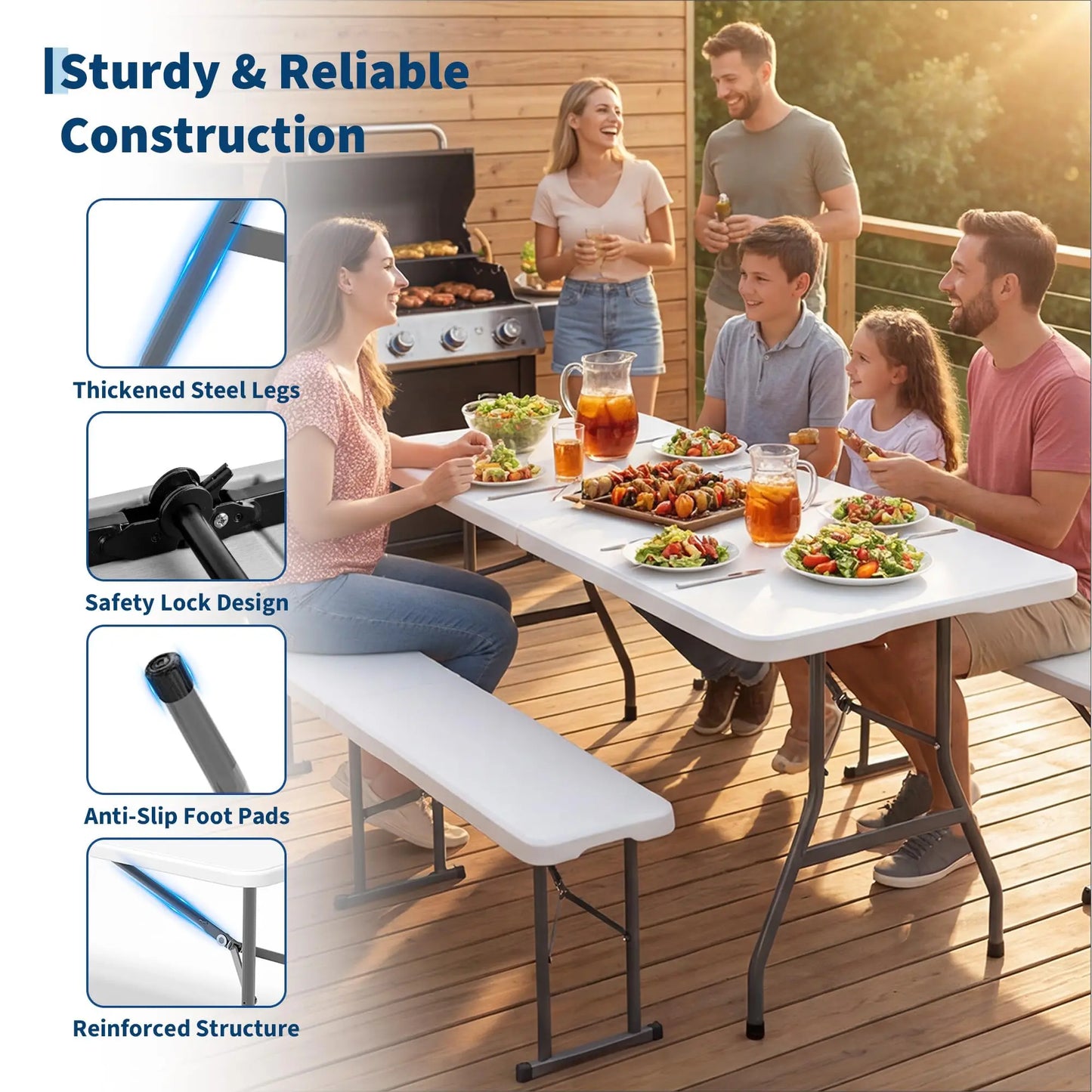 HiMISS 2 Pack Folding Tables Heavy Duty HDPE Outdoor Picnic