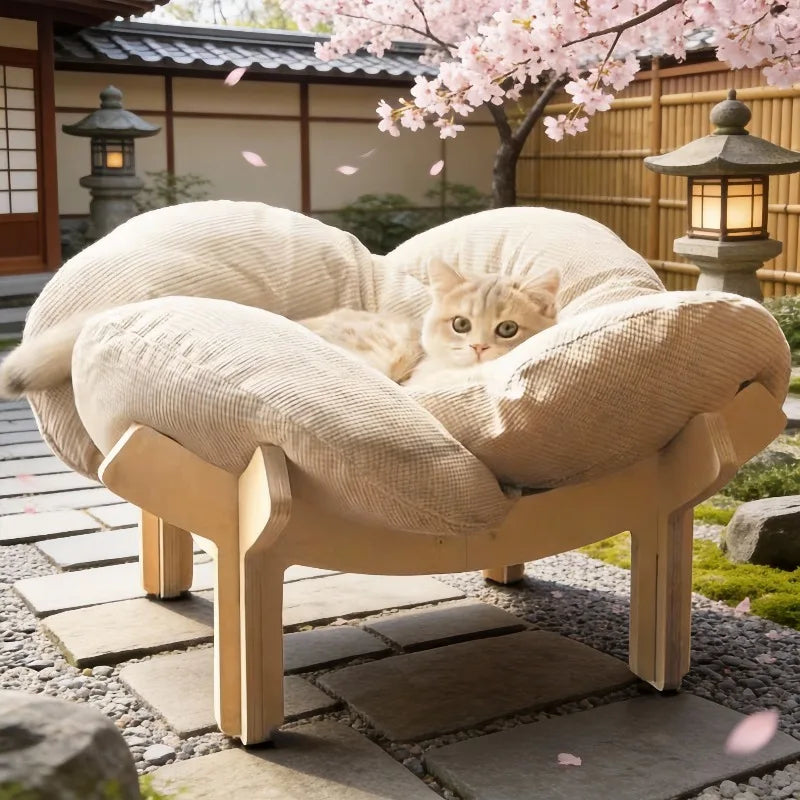 Wooden High Leg Cat Bed With Soft Cushion Eco Friendly