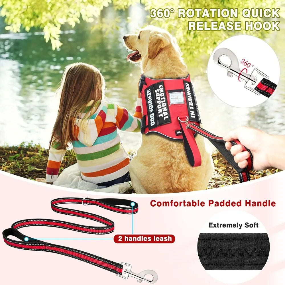 Service Dog Harness And Leash Set With 10 Patches Reflective