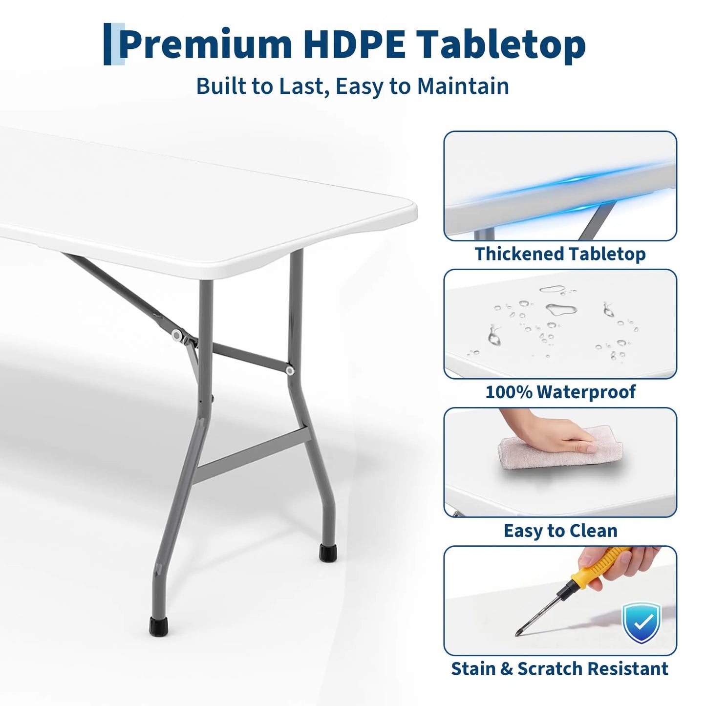HiMISS 2 Pack Folding Tables Heavy Duty HDPE Outdoor Picnic