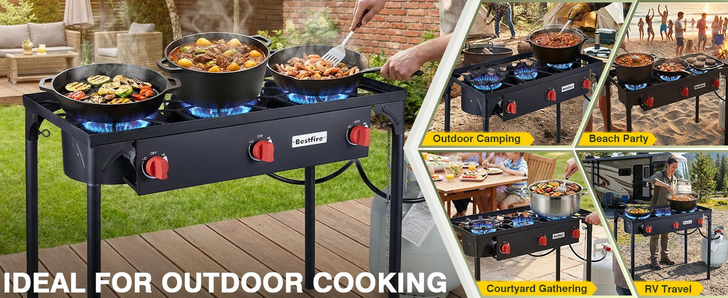 Three Burner Propane Camping Stove With Removable Legs