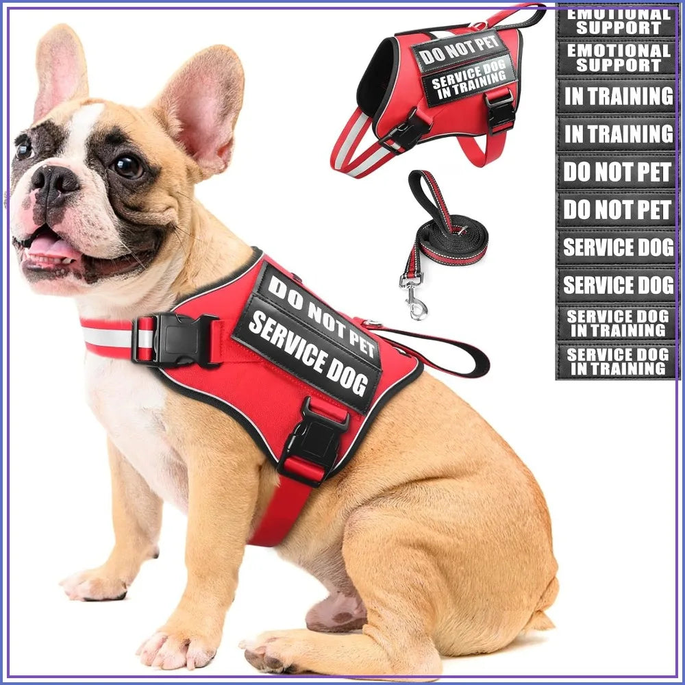 Service Dog Harness And Leash Set With 10 Patches Reflective