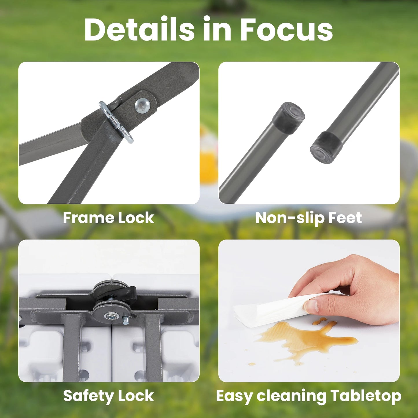 JHK Portable Folding Table With Carrying Handle And Safety Lock