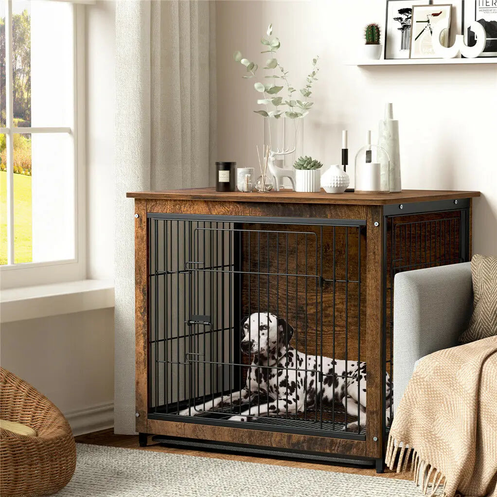 BINGOPAW Two Door Pet Cage Kennel End Table Crate Furniture