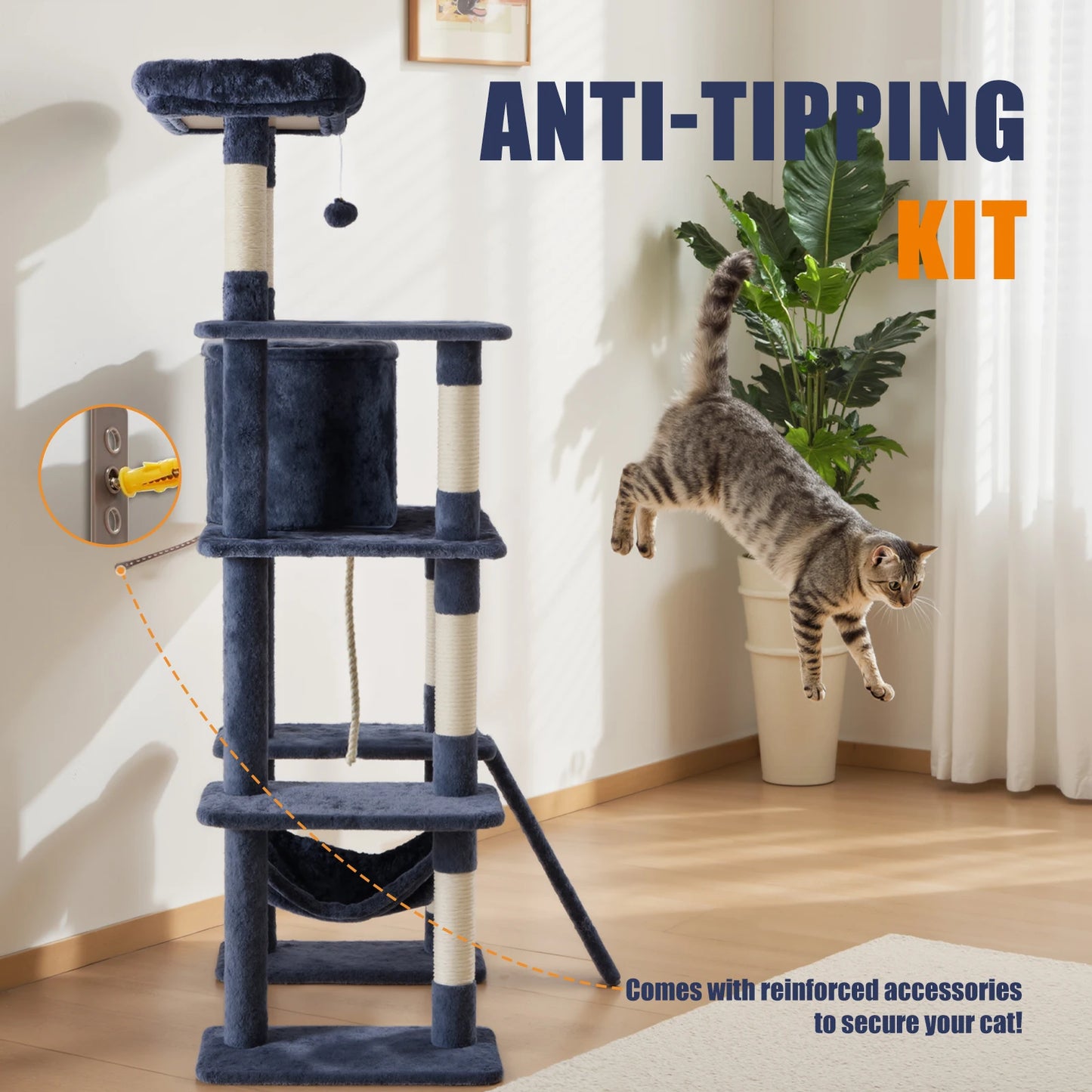 JHK Cat Tree Tall Multi Cat Climbing Tower Natural Wood