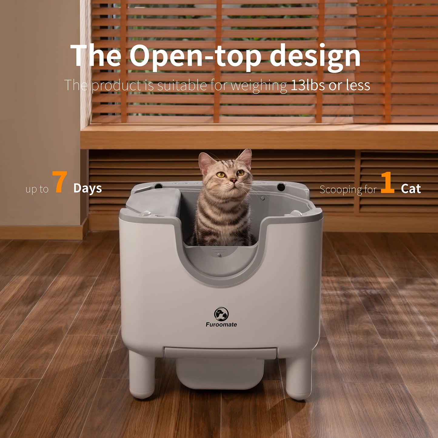 Furoomate F6 Self Cleaning Open Top Cat Litter Box Automatic Odor Control